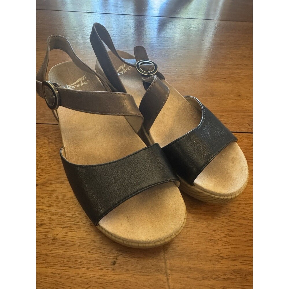 Dansko Women’s EU 38 Black Brown Slingback Comfort Wedge Sandals Open Toe - Picture 4 of 10